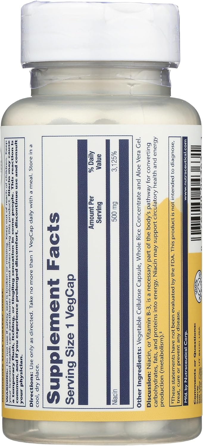 SOLARAY Niacin 500 mg, Vitamin B3 – Skin Health, Nervous System & Energy Support – 100 Capsules - görsel 4