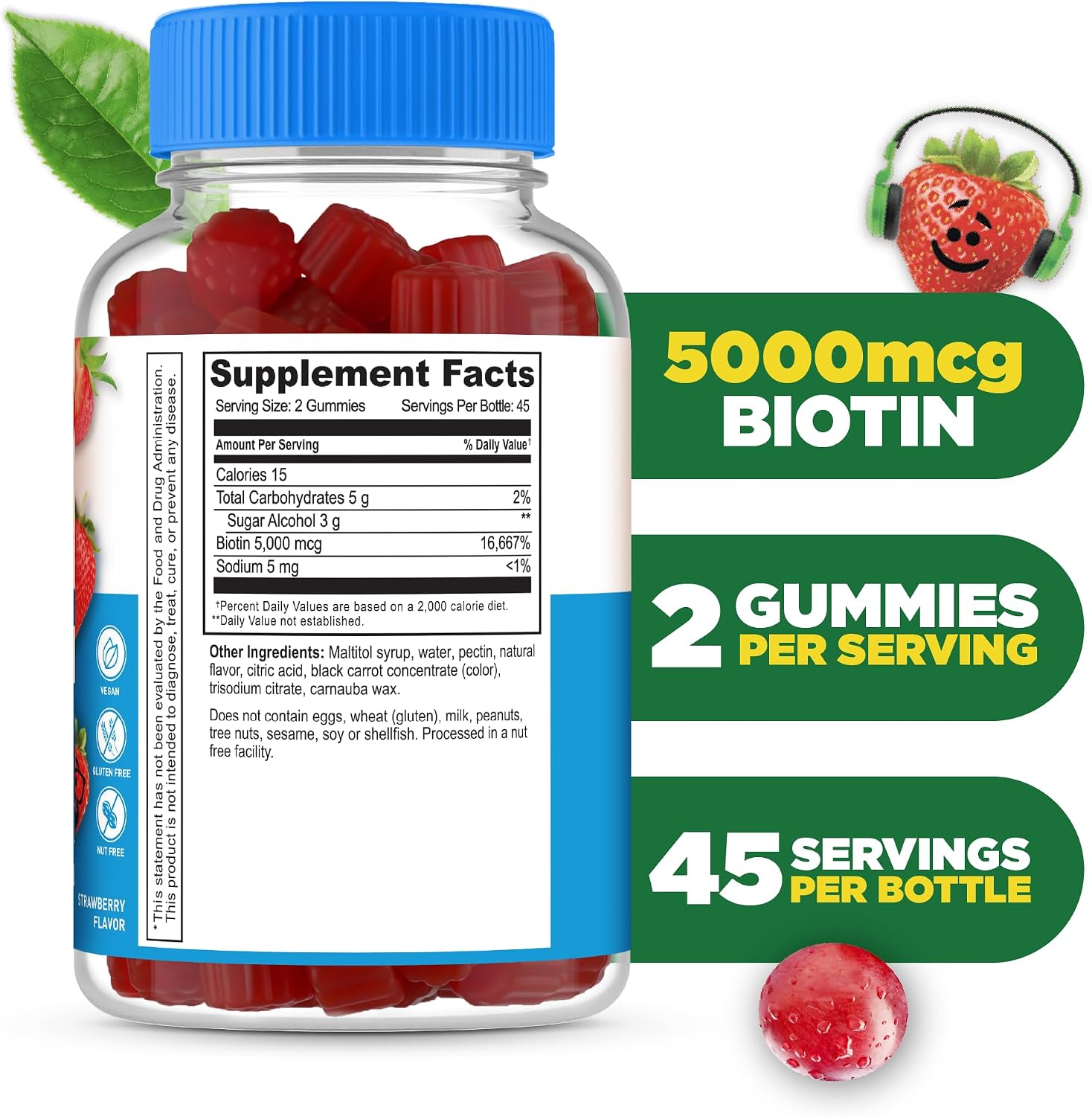 Lifeable Sugar Free Kids Biotin Gummies | 5000 mcg | Great Taste Biotin Supplement for Hair, Skin and Nail Health | Hair Vitamins for Kids, Boys and Girls | 90 Gummies - görsel 2