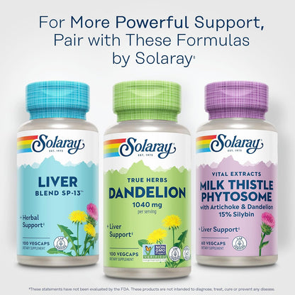 SOLARAY Dandelion Root Supplement – Healthy Liver & Kidney Support – 1,040 mg per Serving – Vegan – Lab Verified – 100 VegCaps