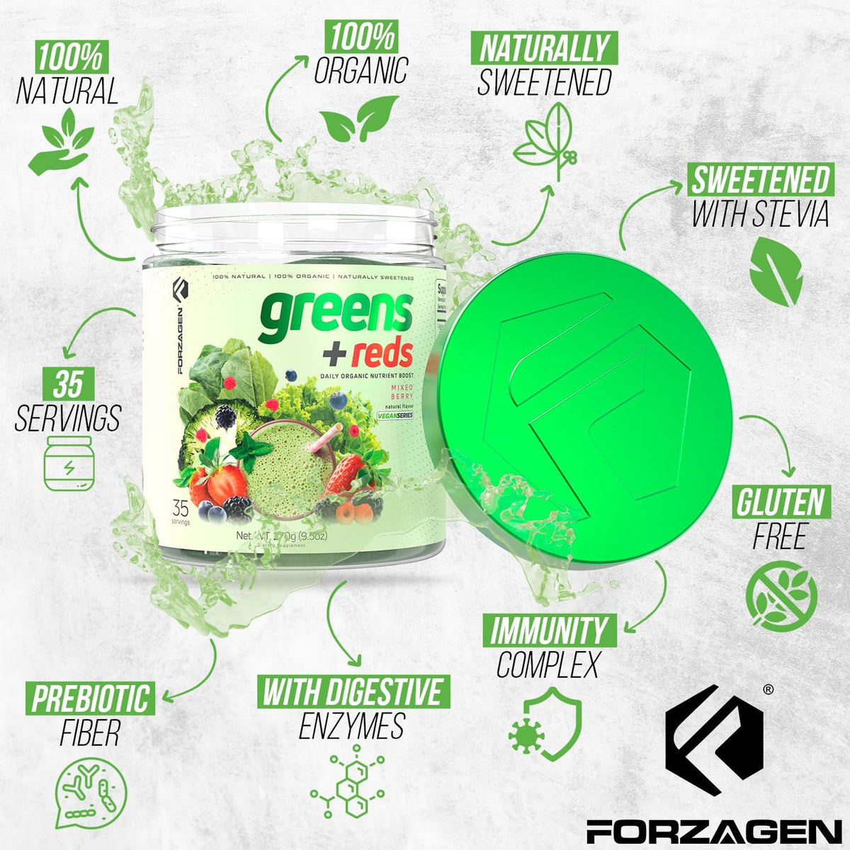 Forzagen Vegan Greens & Reds Superfood Powder - Organic Super Greens Powder, Premium Vegetable Powder Supplement, 35 Servings – Image 6