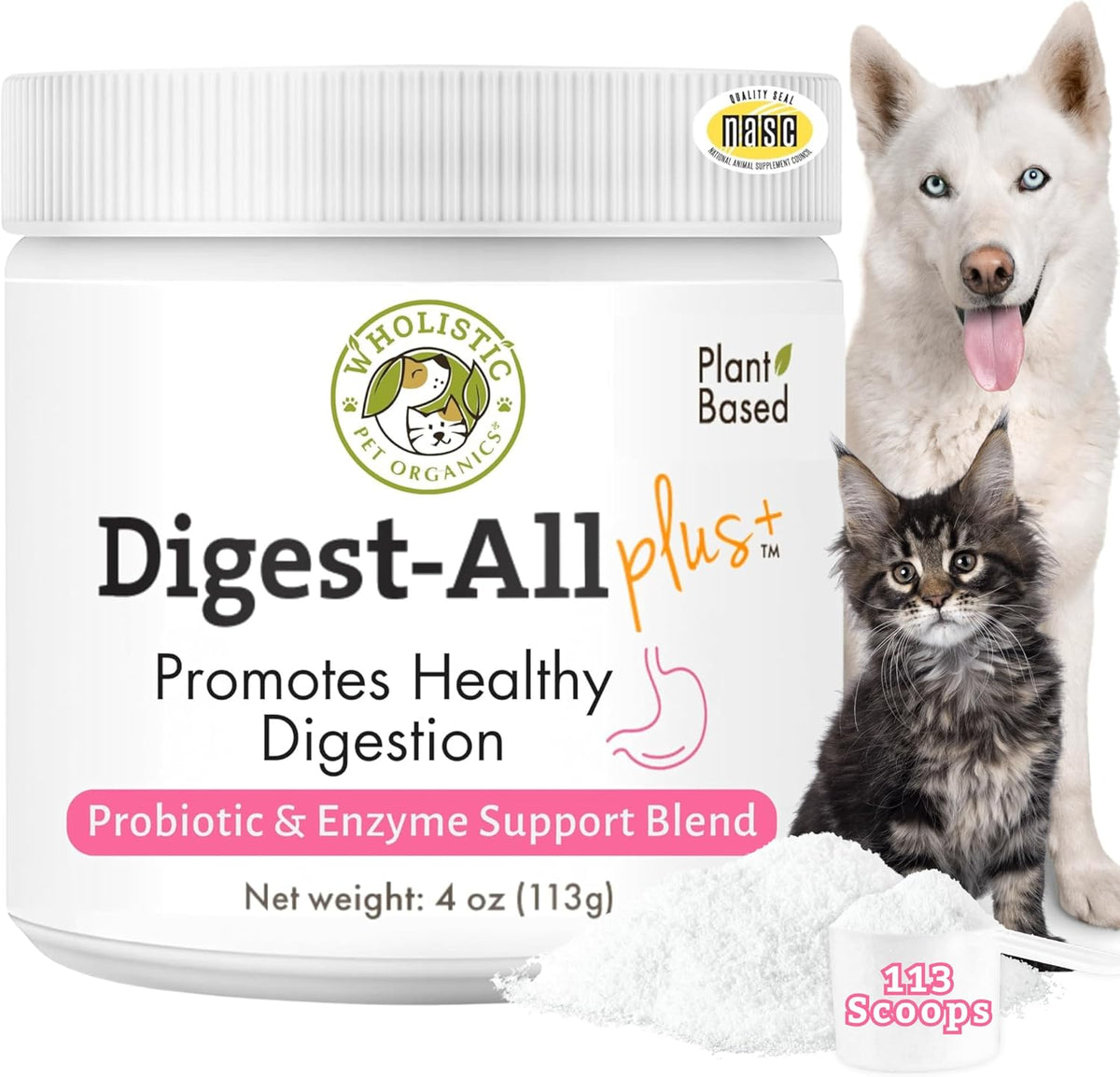 Wholistic Pet Organics Daily Probiotics for Dogs & Cats - Digestive Health Support with Prebiotics & Enzymes - 113 g Powder - görsel 1