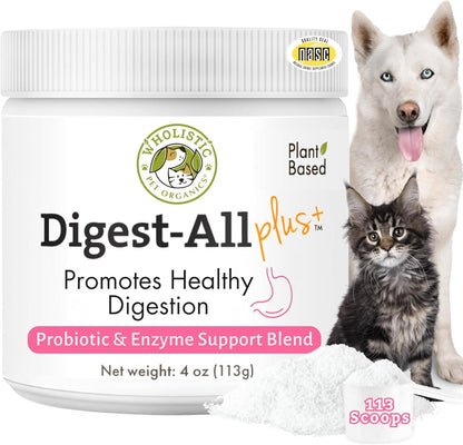 Wholistic Pet Organics Daily Probiotics for Dogs & Cats - Digestive Health Support with Prebiotics & Enzymes - 113 g Powder