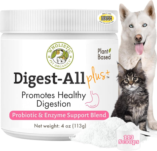 Wholistic Pet Organics Daily Probiotics for Dogs & Cats - Digestive Health Support with Prebiotics & Enzymes - 113 g Powder