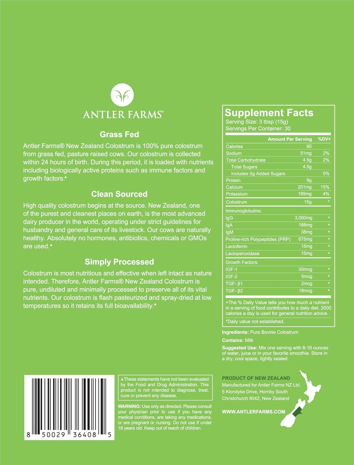 Antler Farms 100% Pure New Zealand Colostrum - Grass Fed, Pasture Raised - 454 g (30 Servings) - görsel 2