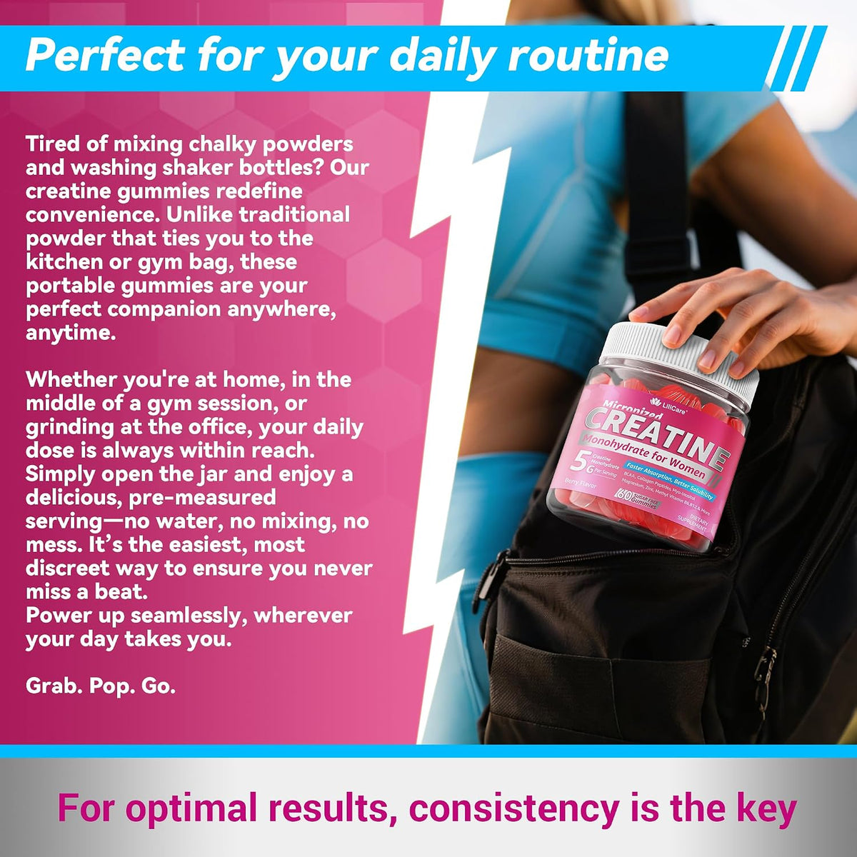 Creatine for Women Gummies: Micronised Creatine Monohydrate + Myo-Inositol, Collagen, BCAAs, Sugar Free - 120 Counts - görsel 5
