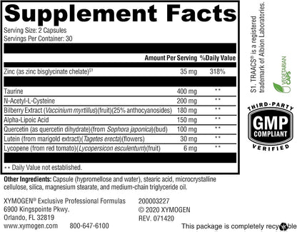XYMOGEN I-Sight - Eye Health & Vision Support - Antioxidant Nutrient Formula - Contributes to Macula, Retina & Lens Health - Vegetarian, Gluten-Free & Dairy-Free - 60 Capsules