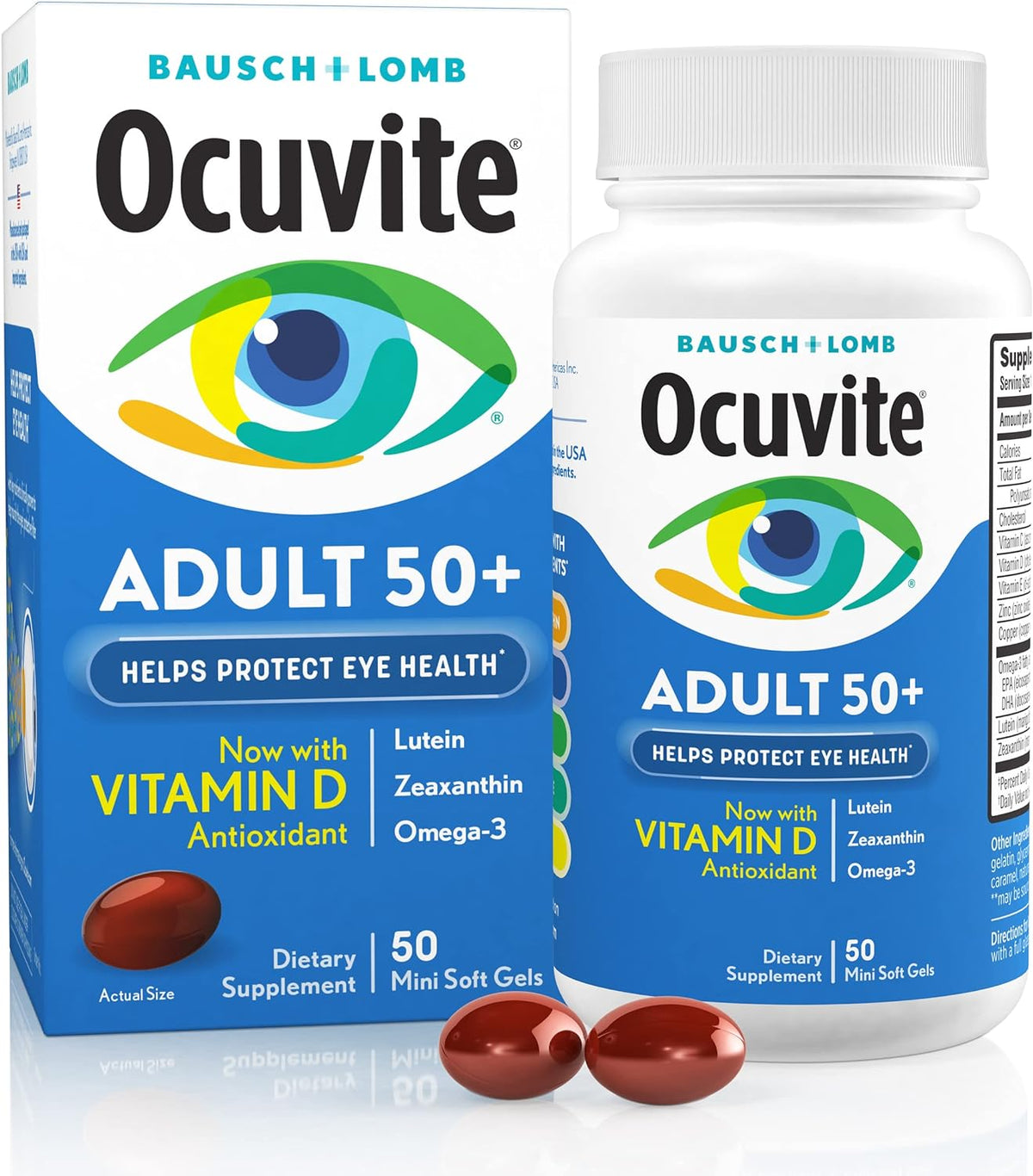 Ocuvite 50+ Eye Vitamin and Mineral Supplement, Multivitamin for Vision and Ocular Health with Omega-3, Zinc, Vitamins C and E, Lutein and Zeaxanthin, for Women and Men, 50 Softgels - görsel 1