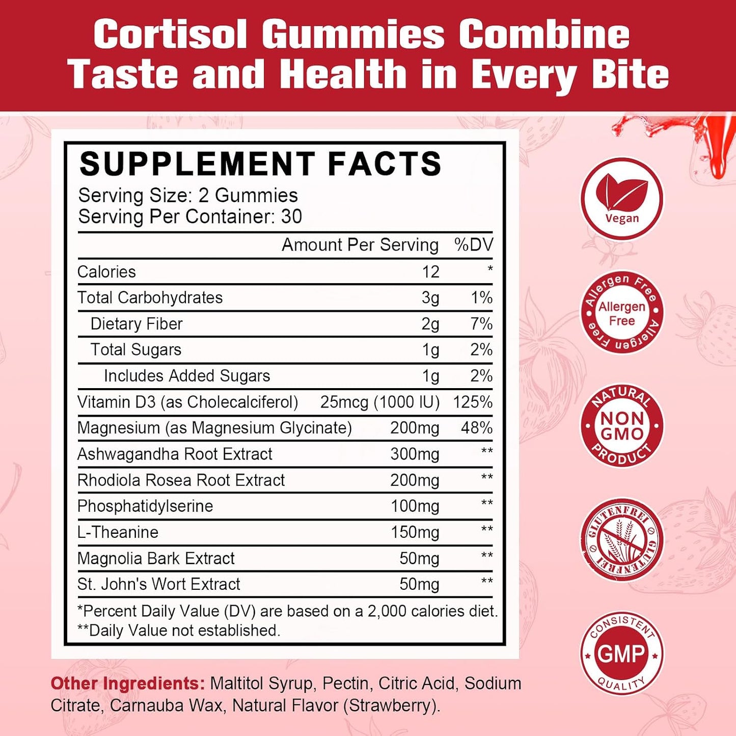 Cortisol Gummies for Women with Ashwagandha, Rhodiola Rosea, L-Theanine, Magnesium, Vitamin D3 for Sleep Support, Balanced Cortisol, Vegan, 60 Gummies - görsel 2