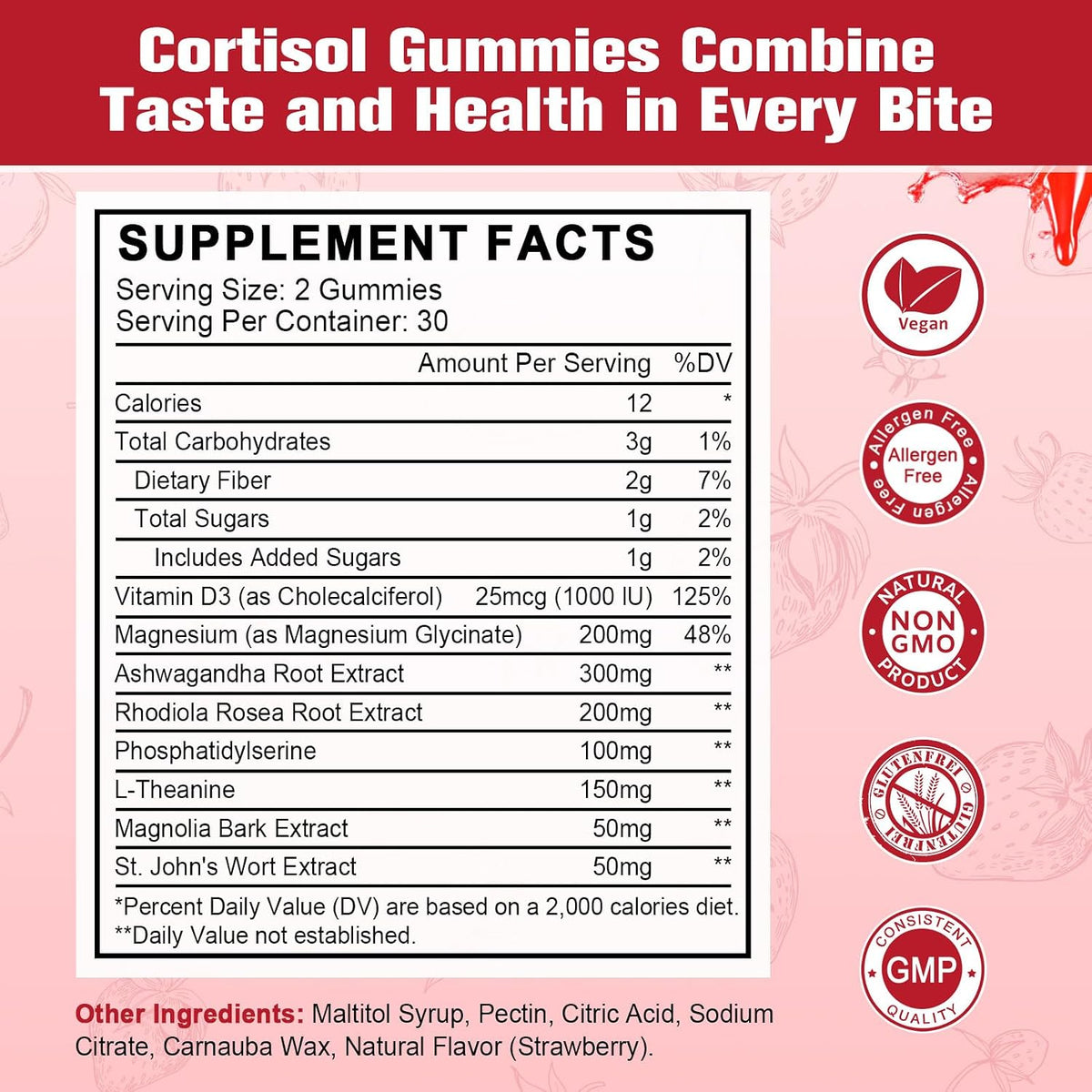 Cortisol Gummies for Women with Ashwagandha, Rhodiola Rosea, L-Theanine, Magnesium, Vitamin D3 for Sleep Support, Balanced Cortisol, Vegan, 60 Gummies - görsel 2