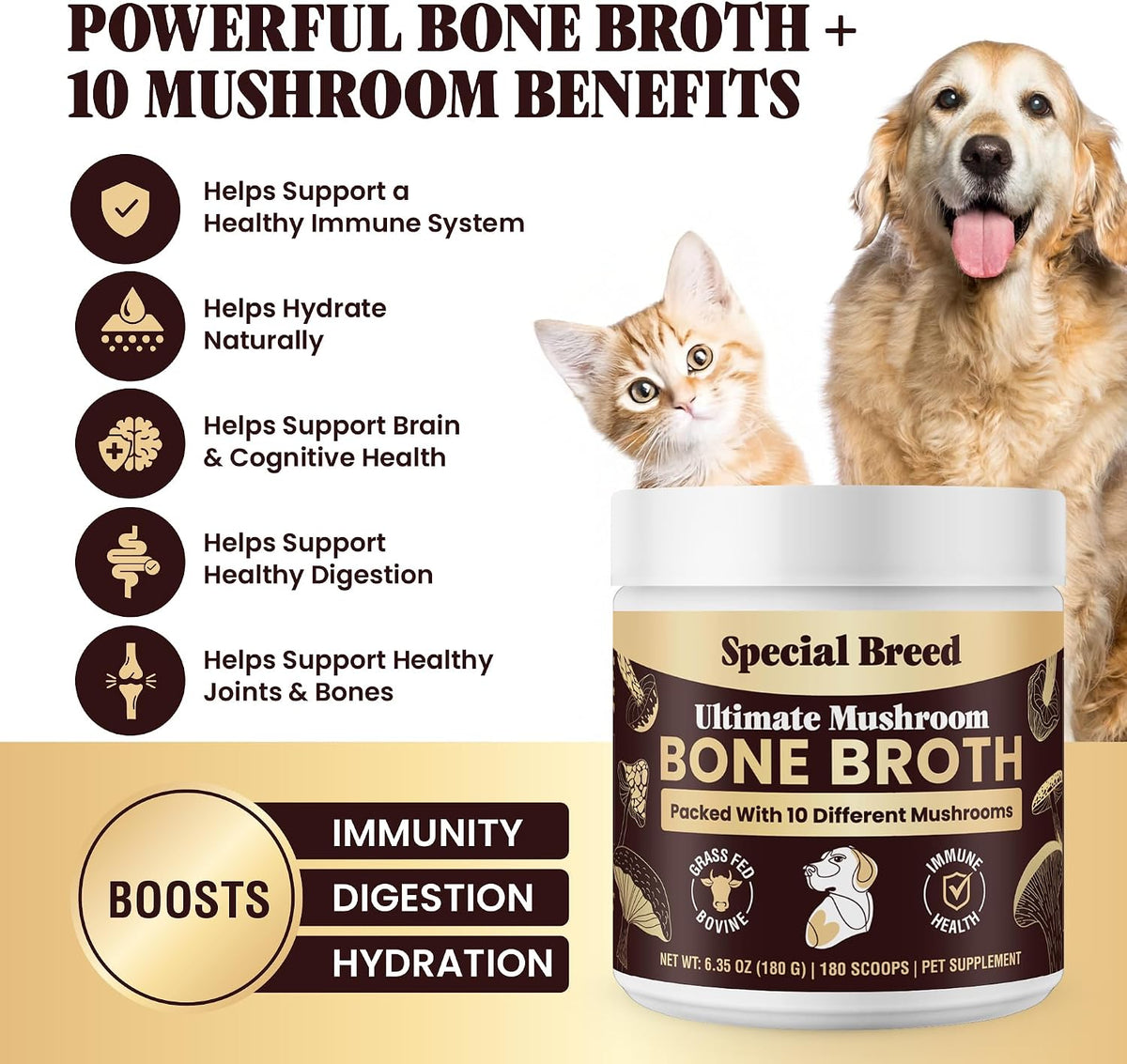 Beef Bone Broth for Dogs - High Protein Powder with Ten Organic Mushrooms and Collagen - görsel 2