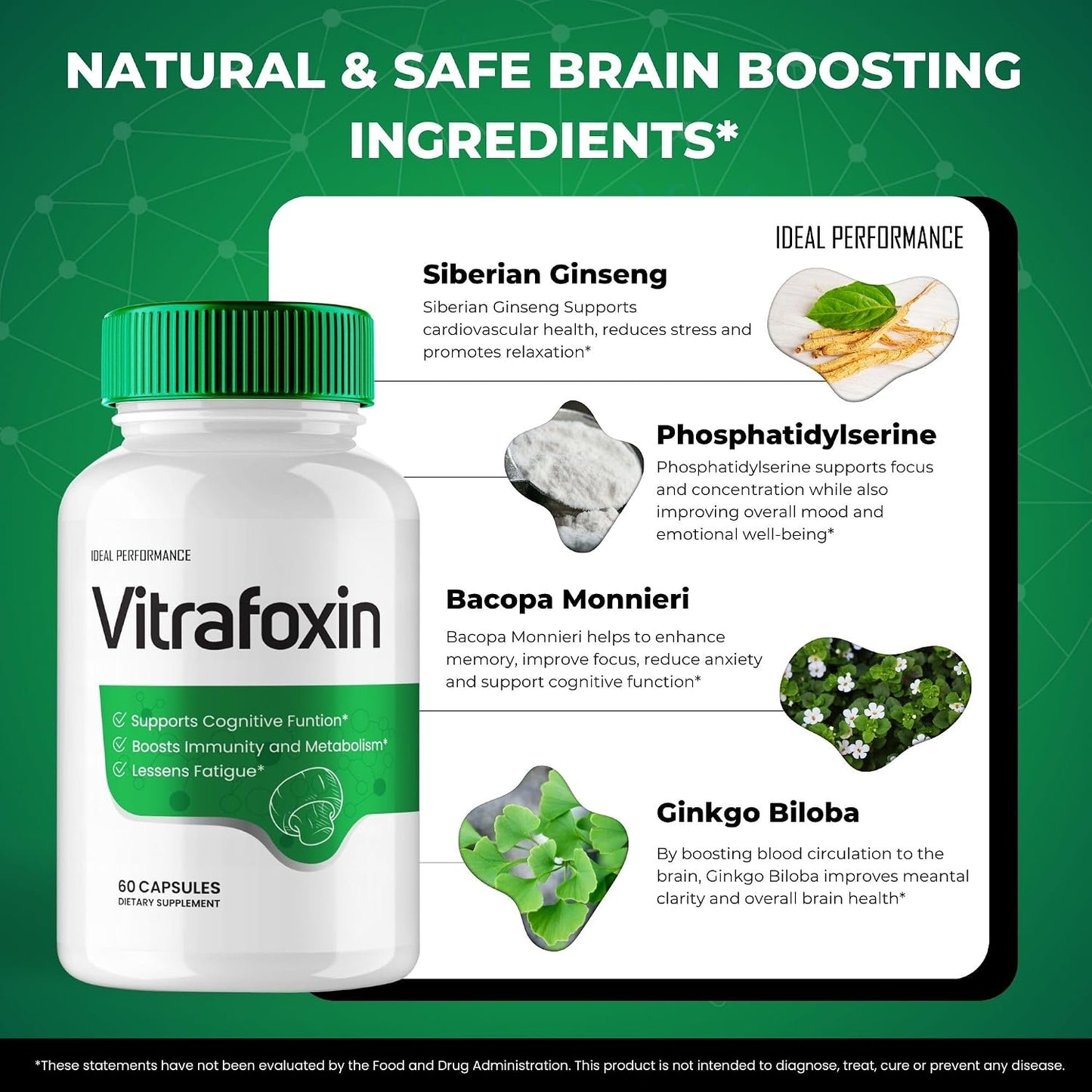 IDEAL PERFORMANCE Vitrafoxin Capsules for Nerve and Brain Health - Maximum Strength Nootropic All Natural Support (5 Pack) - görsel 6