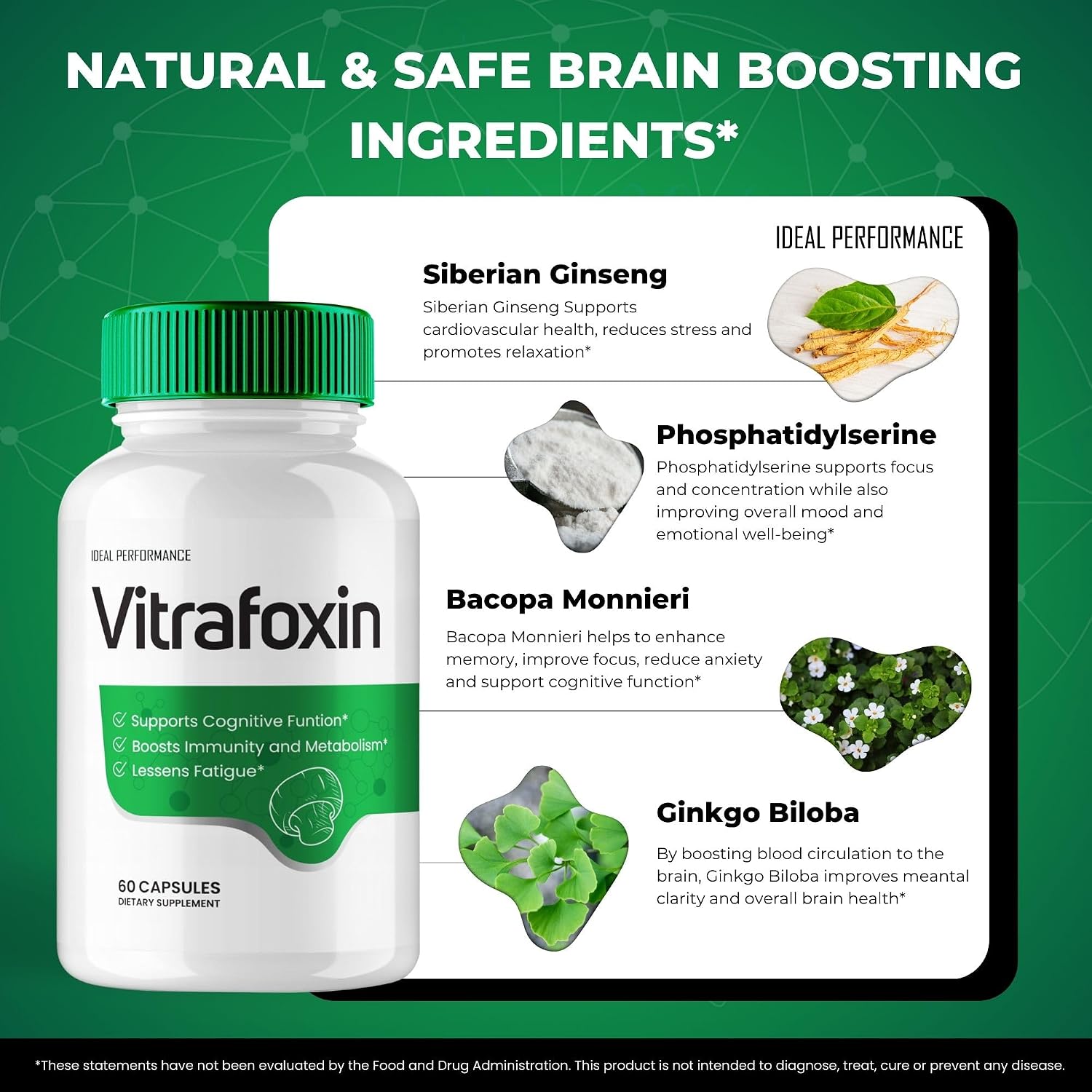 IDEAL PERFORMANCE Vitrafoxin Capsules for Nerve and Brain Health - Maximum Strength Nootropic All Natural Support (5 Pack) - görsel 6