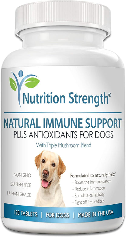 Immune Support for Dogs – Turkey Tail, Reishi, Shiitake & Maitake Mushroom Complex with CoQ10 and Vitamin A – 120 Chewable Tablets