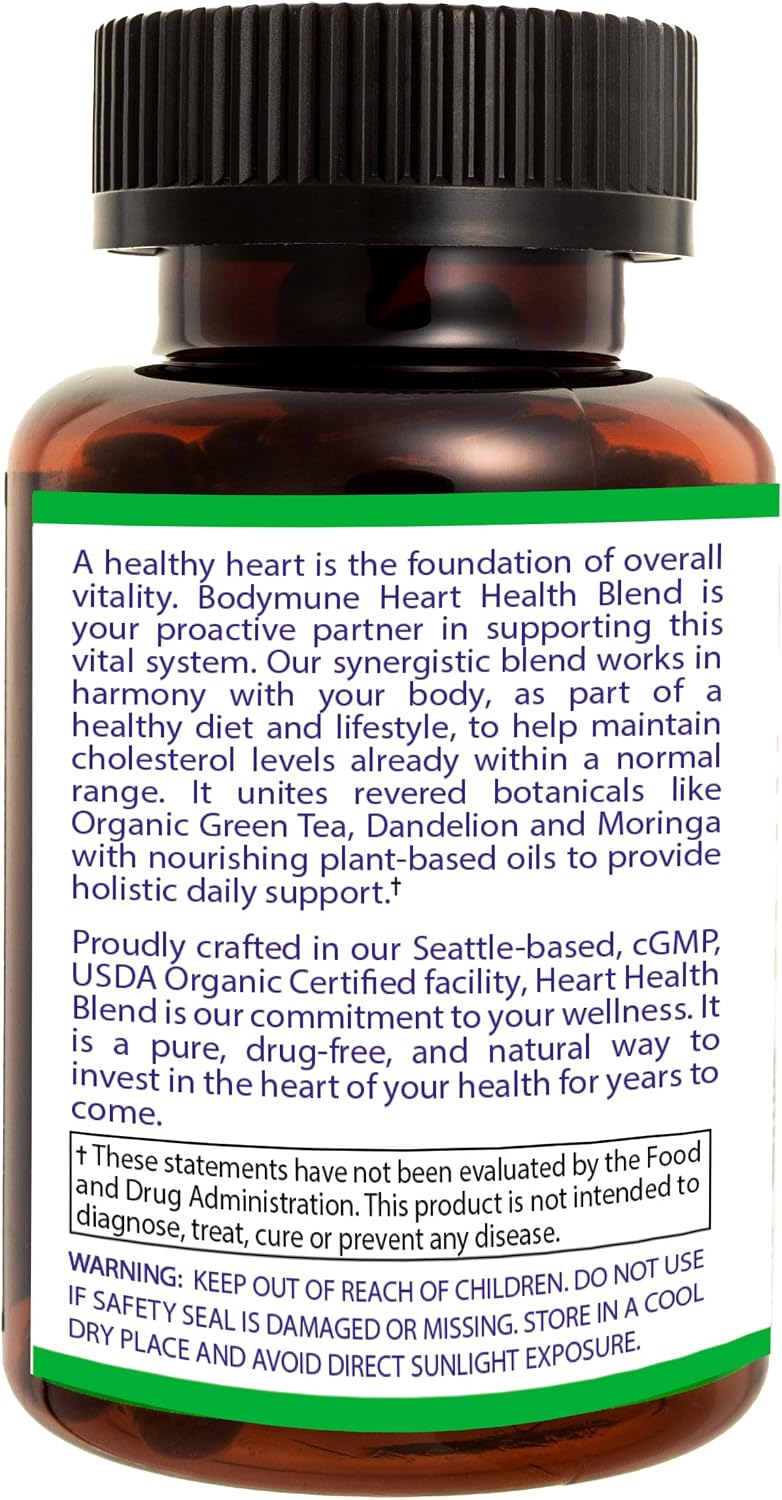 Bodymune Heart Health Blend – Organic Cardiovascular & Circulation Supplement with Green Tea, Pomegranate & Black Seed Oil – 60 Capsules - görsel 4