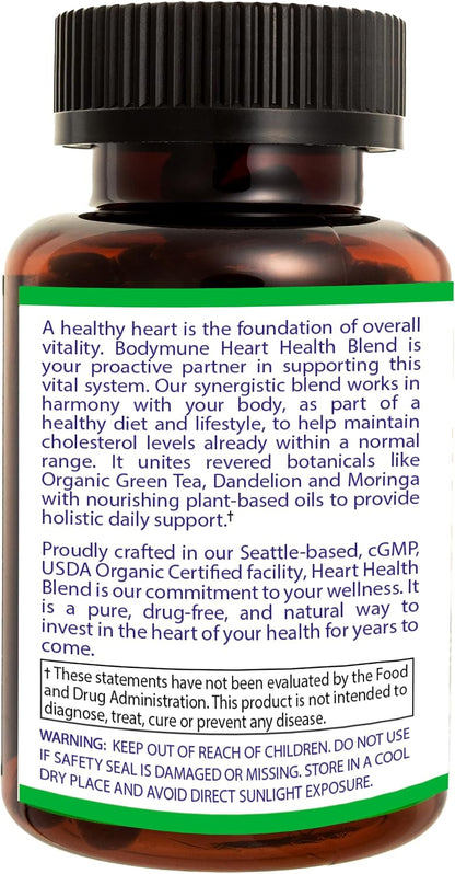 Bodymune Heart Health Blend – Organic Cardiovascular & Circulation Supplement with Green Tea, Pomegranate & Black Seed Oil – 60 Capsules
