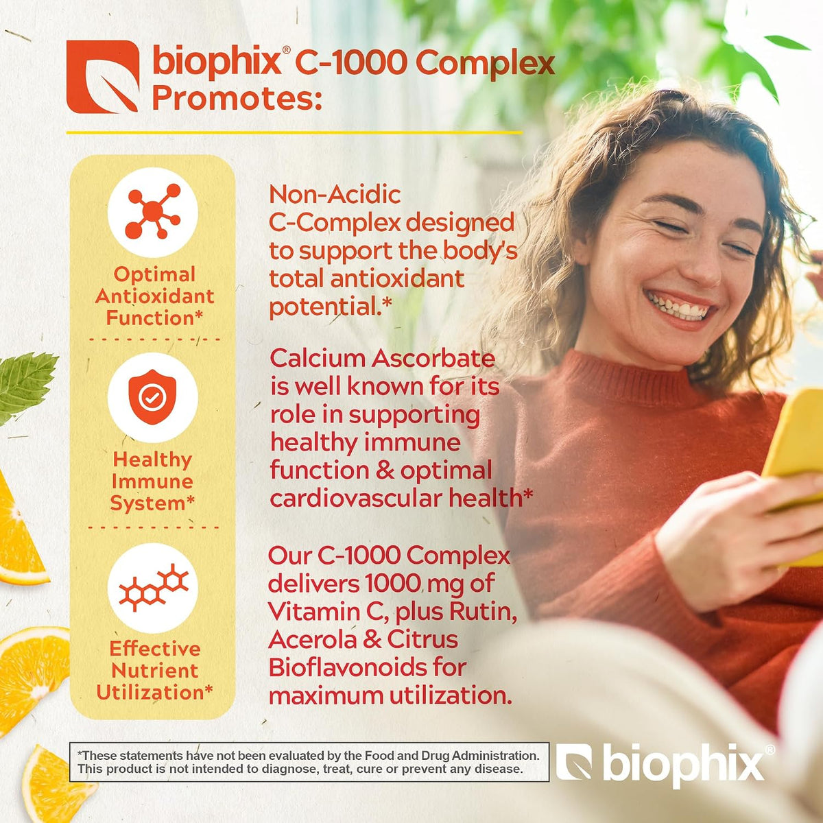 biophix Vitamin C-1000 mg Complex – 30 Tablets – Vegan with Calcium, Citrus Bioflavonoids, Acerola & Rutin – Supports Immune Health - görsel 2