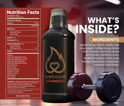 LIVEBOOST Fast Acting Liquid Supplement for Men and Women - Natural Ingredients, Supports Energy and Circulation, 480ml