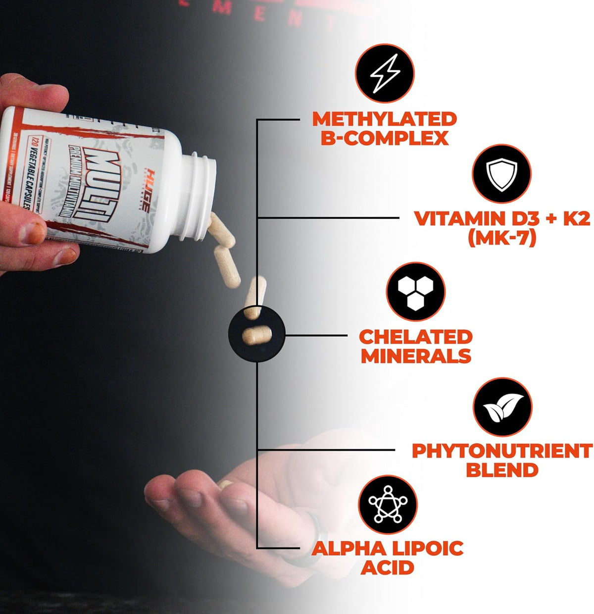 Huge Multi - Men's Multivitamin | High-Performance All-in-One for Athletes (120 Capsules) - görsel 4