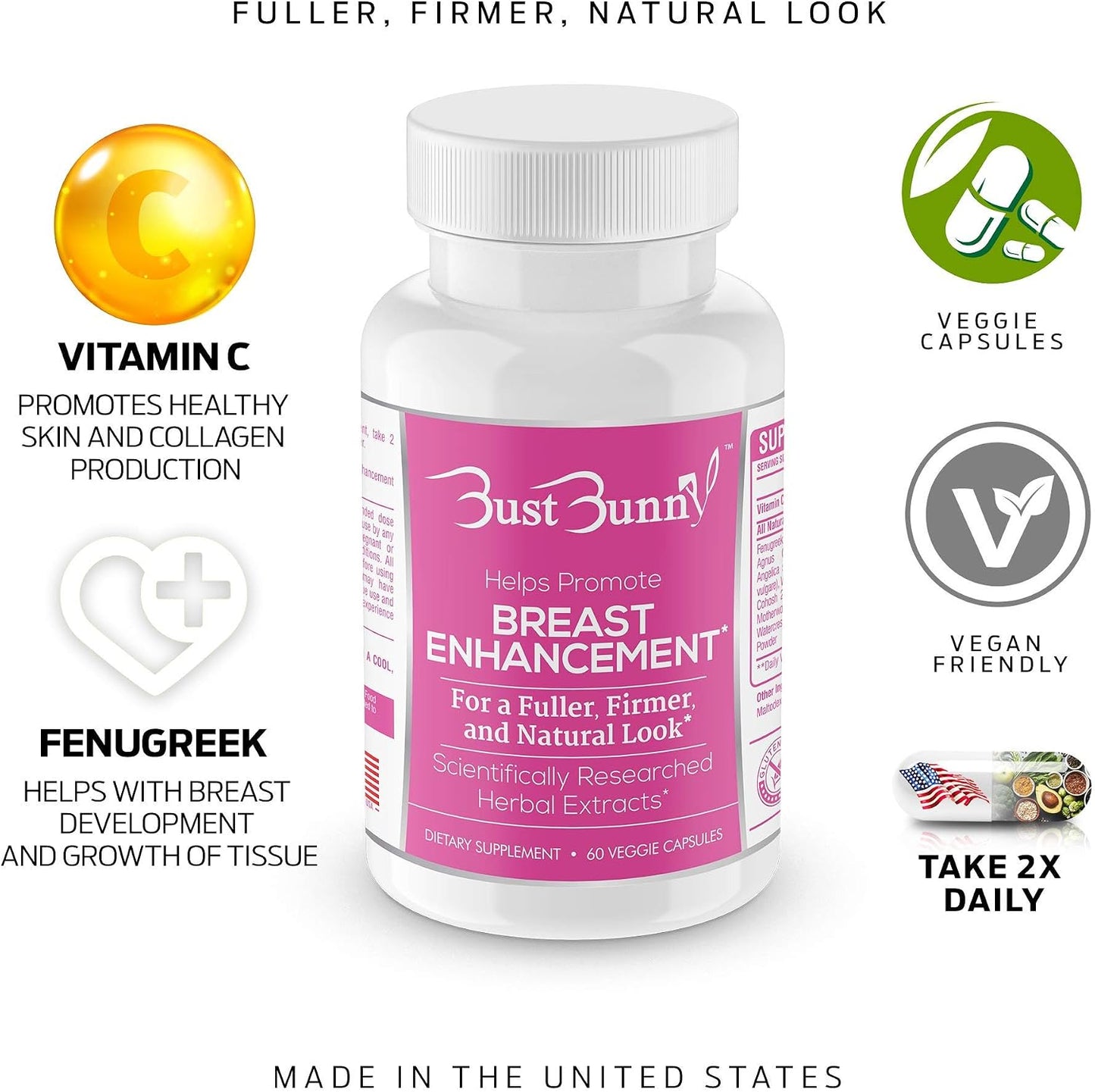 Bust Bunny Breast Enhancement Capsules - Vegan, Non-GMO, Gluten-Free - görsel 5
