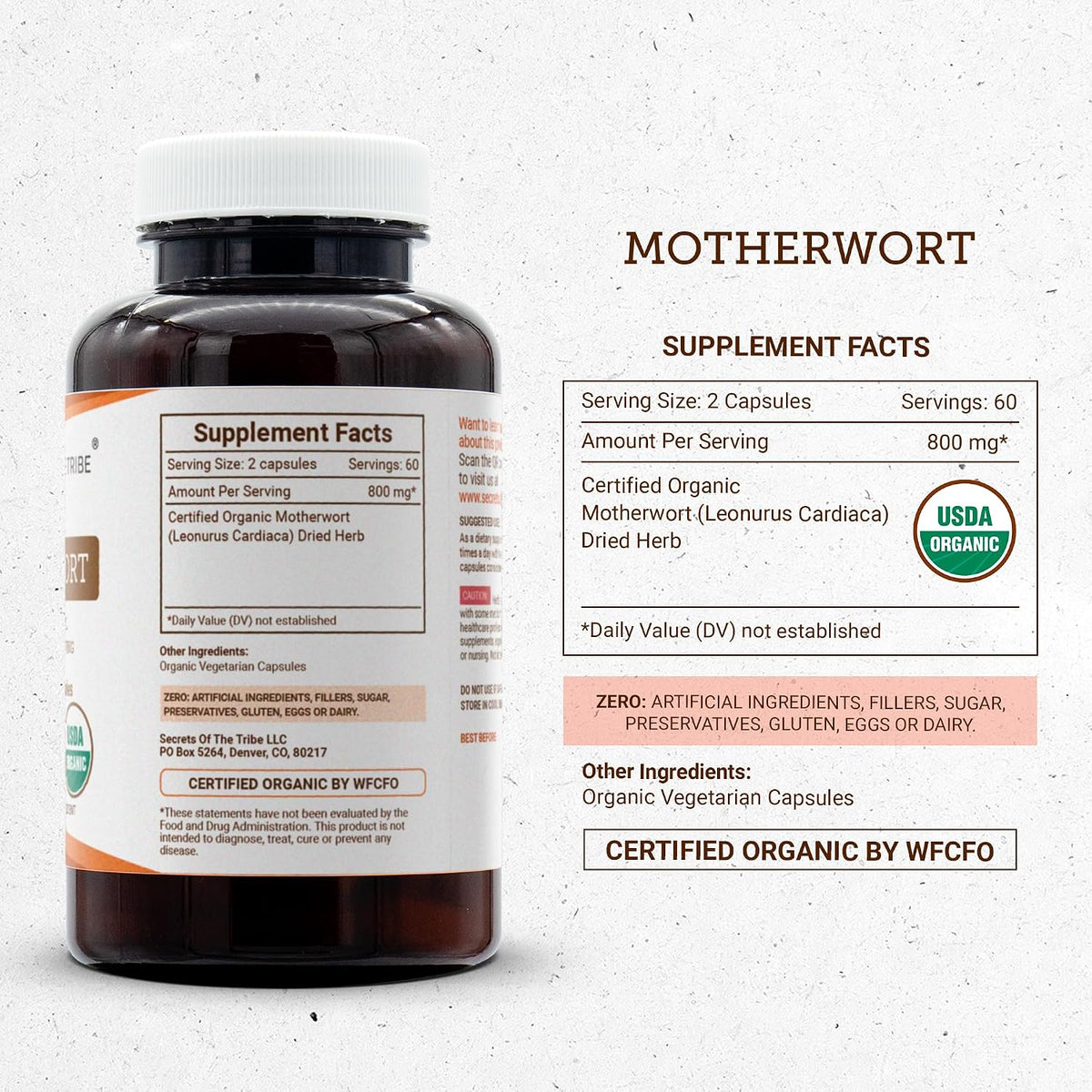 Secrets of the Tribe Motherwort Capsules - 800 mg USDA Organic Dried Herb, Herbal Supplement (120 Capsules) - görsel 4