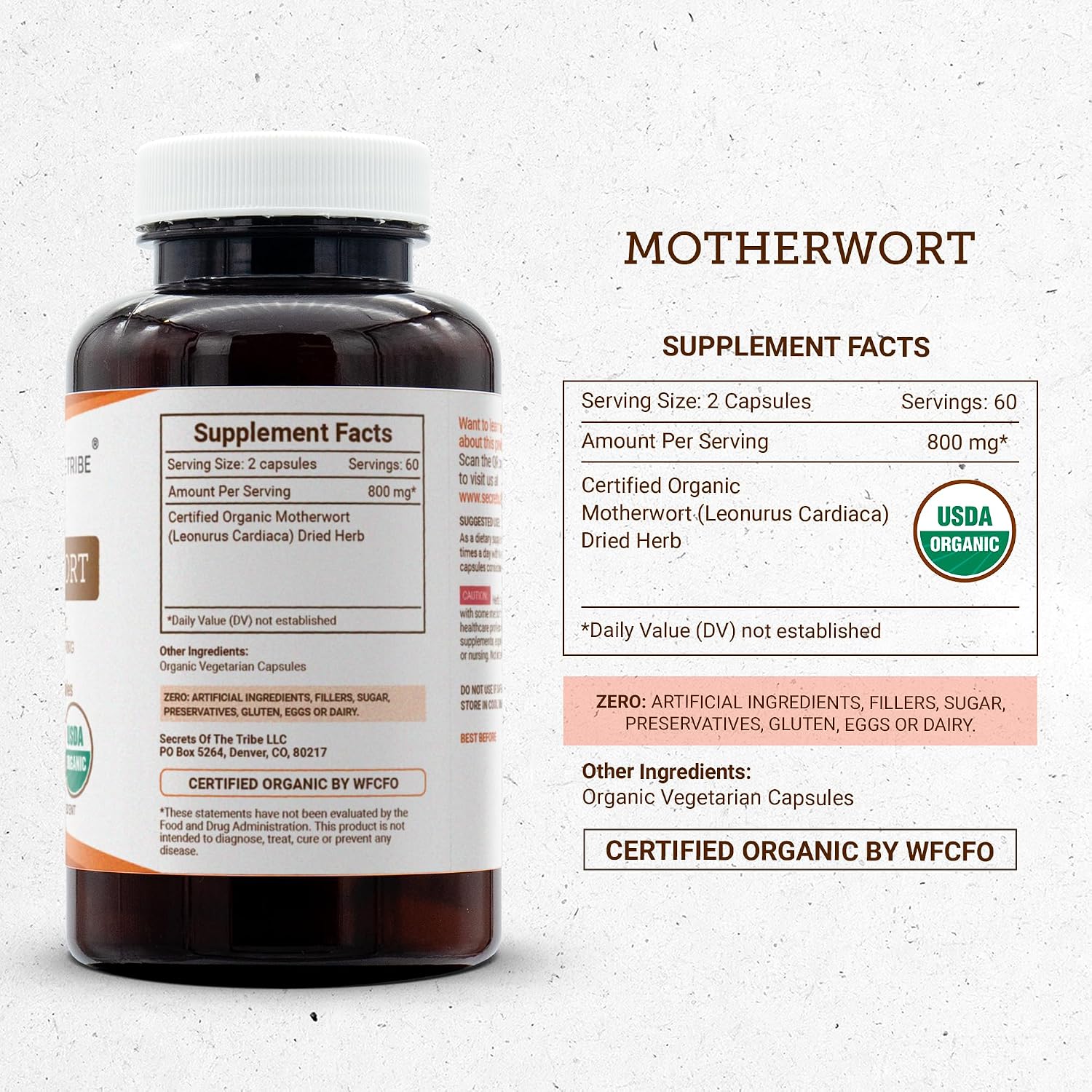 Secrets of the Tribe Motherwort Capsules - 800 mg USDA Organic Dried Herb, Herbal Supplement (120 Capsules) - görsel 4