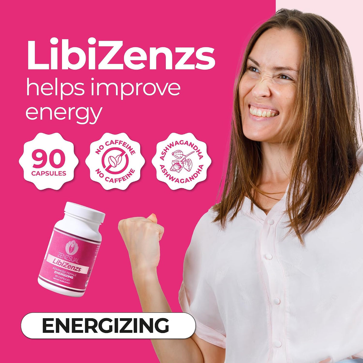 ZENZSUAL Libizenzs – Plant-Based Energy Support for Women – Caffeine-Free with Maca Root, Ashwagandha & Ginseng – 90 Vegan Capsules - görsel 3