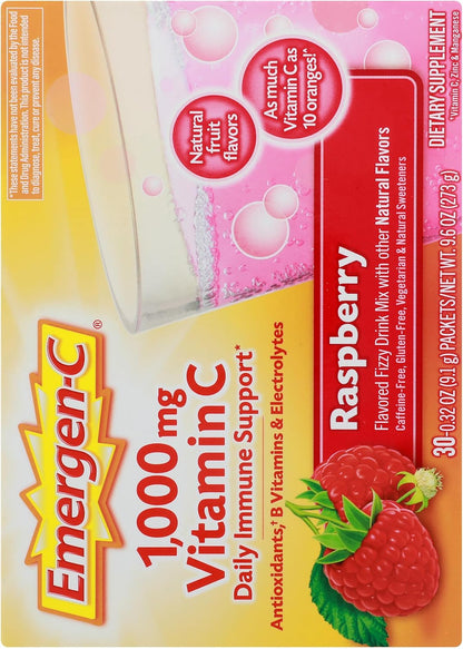 Alacer Raspberry Emergen C Box 30 Pack, 0.32 OZ