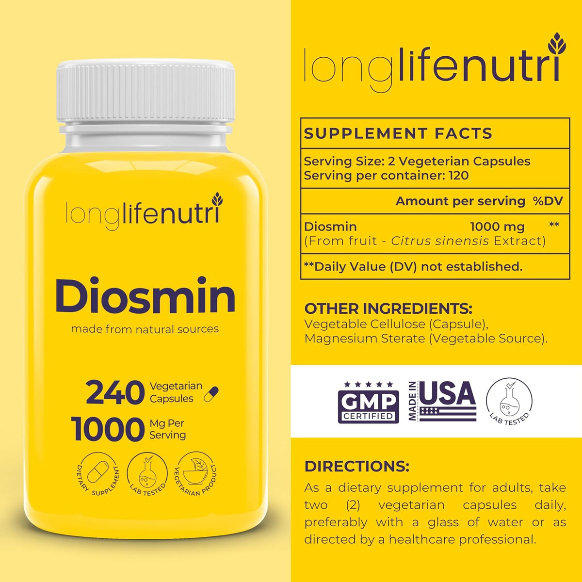 Diosmin 1000mg Advanced Formula – 240 Capsules for Circulatory Health Support - görsel 2