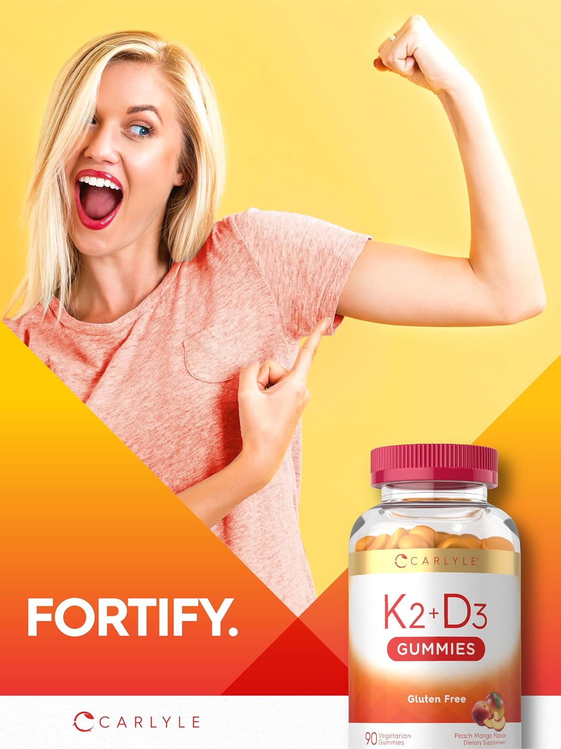 Carlyle Vitamin D3 K2 Gummies - 5,000 IU D3 + 50 mcg MK7, Peach Mango, 90 Count - görsel 6