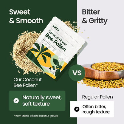 Villiv Coconut Flower Bee Pollen Granules - Superfood Antioxidant, Amino Acid, Protein Supplement for Women, Men, Dogs, Bearded Dragons - Natural Multivitamin - Non-GM, Paleo & Keto-Friendly - 147 g