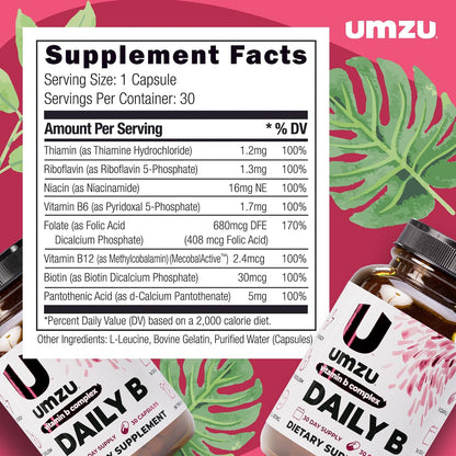 UMZU Daily B - Complete Vitamin B Complex Food Supplement, 30 Capsules