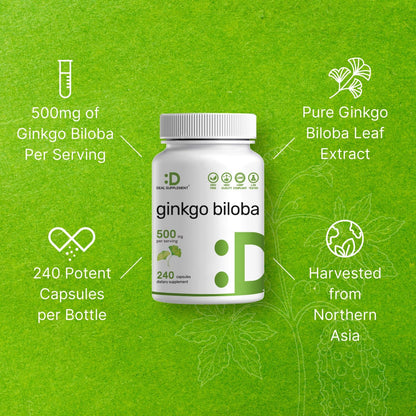 DEAL SUPPLEMENT Ginkgo Biloba 500mg, 240 Capsules - Extra Strength Brain Support Supplement