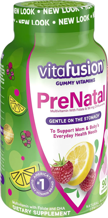 Vitafusion Prenatal Gummy Vitamins - Natural Lemon & Raspberry Lemonade Flavours - 90 Gummies