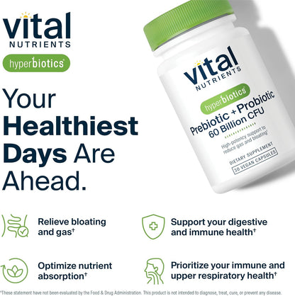 Hyperbiotics Vital Nutrients Prebiotic and Probiotic - 60 Billion CFU, 30 Vegan Capsules