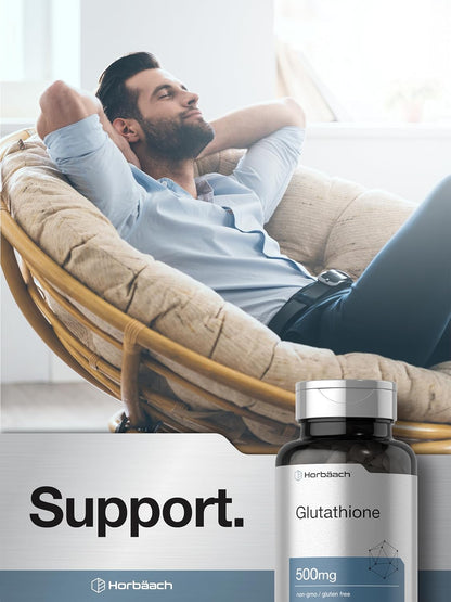 Horbäach Glutathione 500mg | 60 Capsules | Reduced Form | Non-GM & Gluten-free Supplement