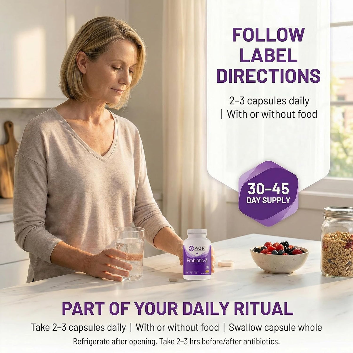 AOR Probiotic 3, 90 Capsules – Daily Digestive Balance and Gut Health - görsel 4