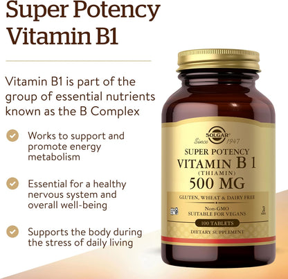 Solgar Vitamin B1 (Thiamine) 500 mg, 100 Tablets