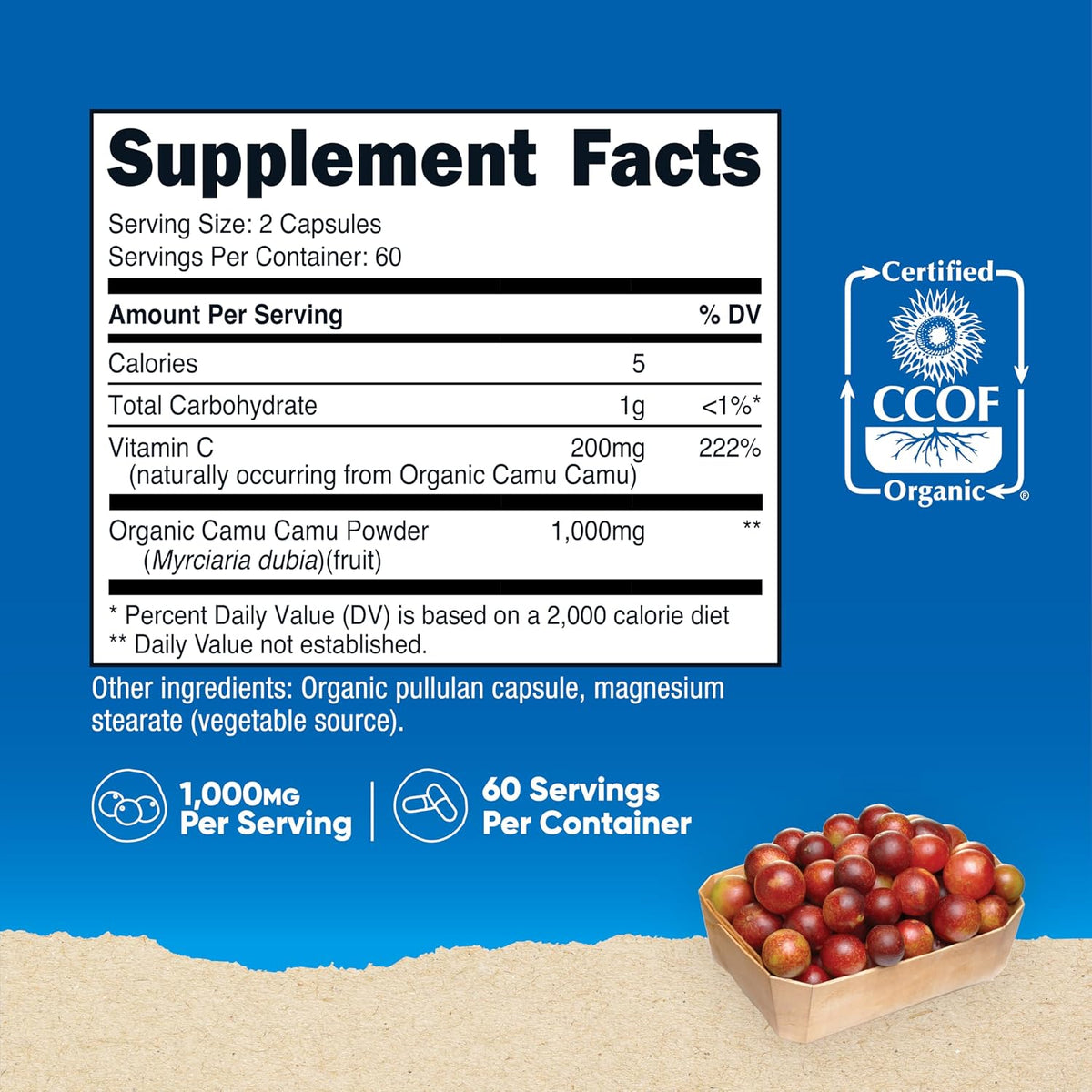 Nutricost Camu Camu 1000mg, 120 Capsules – Organic, Non-GMO, Gluten-free - görsel 2