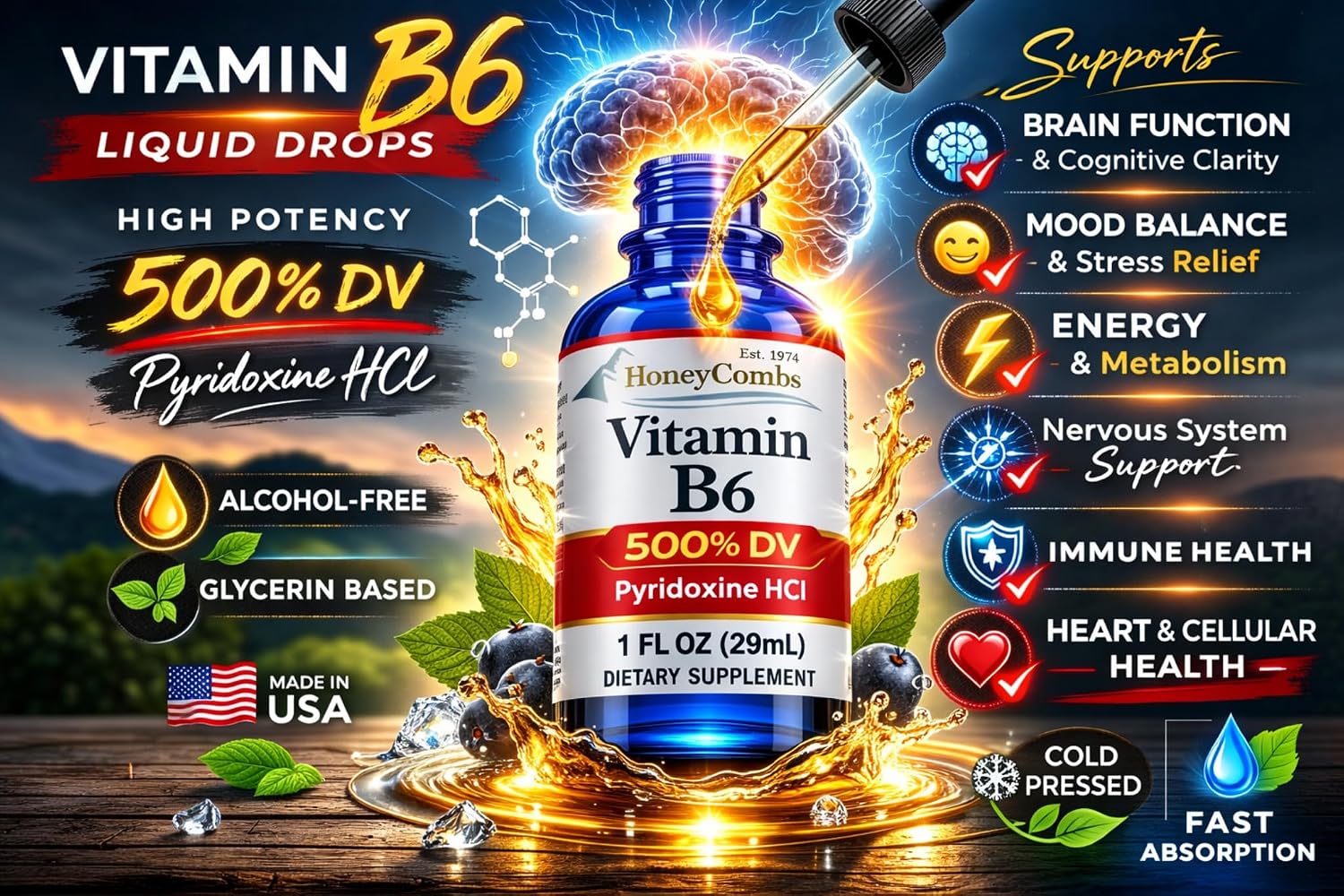 Vitamin B6 Liquid Drops, Pyridoxine HCl Supplement, 30ml | High Potency Energy Metabolism Support - görsel 5