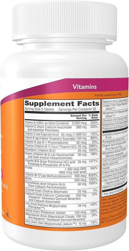 NOW Eve™ Women's Multivitamin with Cranberry, Alpha-lipoic Acid, CoQ10 & Superfruits – 90 Tablets