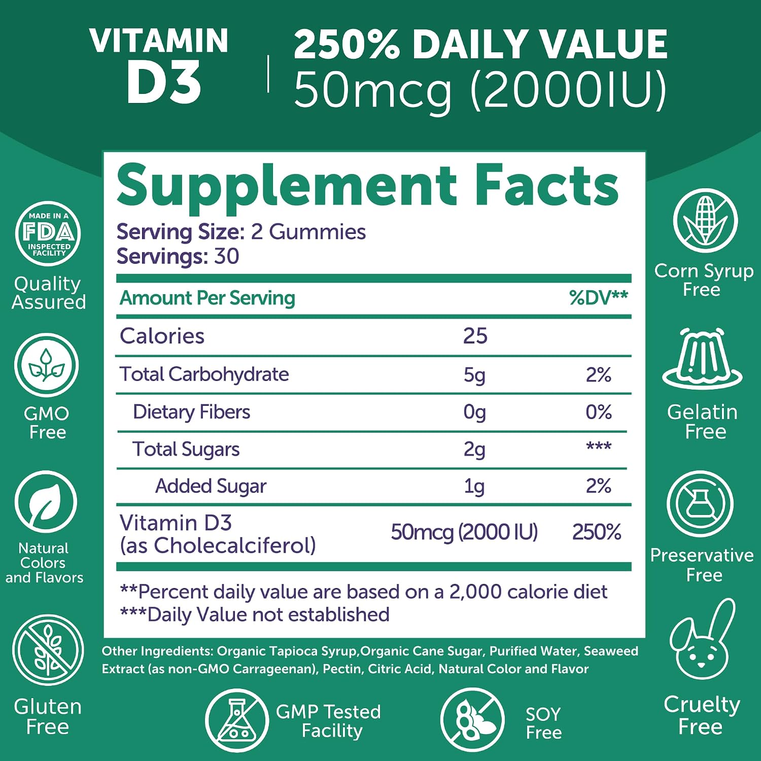 Lunakai Vitamin D3 Gummies 2000 IU – Made in the USA – Non-GM, Gluten-Free – Bone, Immune & Muscle Support – 60 Gummies (Pack of 6) - görsel 5