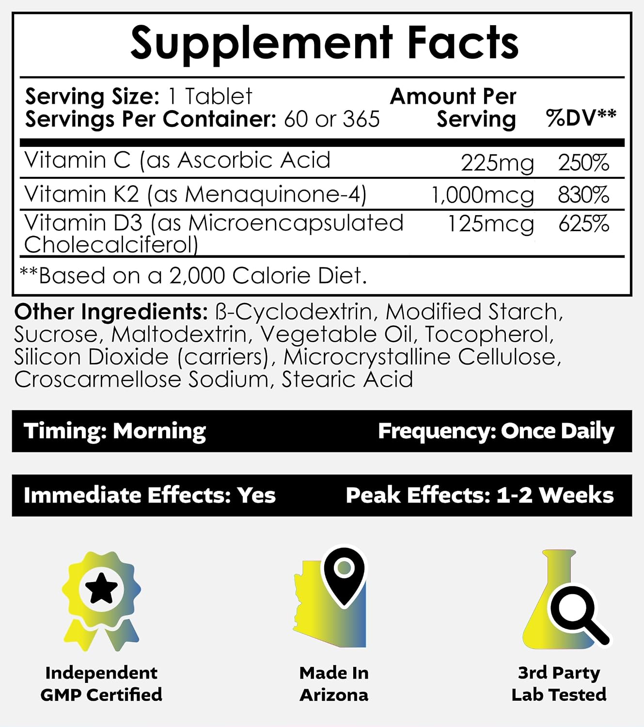 Nootropics Depot Vitamin D3 + K2 (MK-4) with Vitamin C Tablets, 365 Count - görsel 2