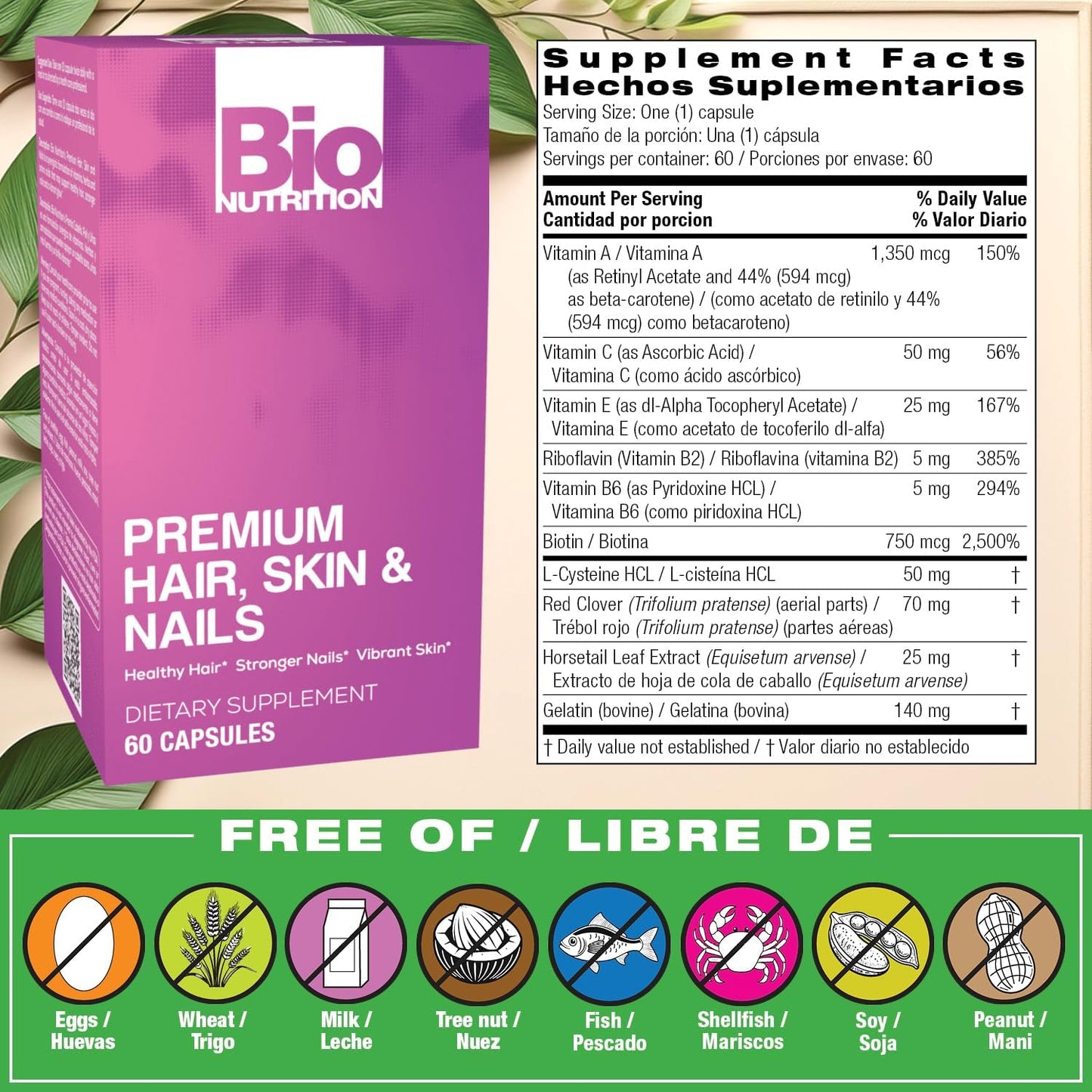 Bio Nutrition Premium Hair, Skin and Nails, 60 Capsules - görsel 2