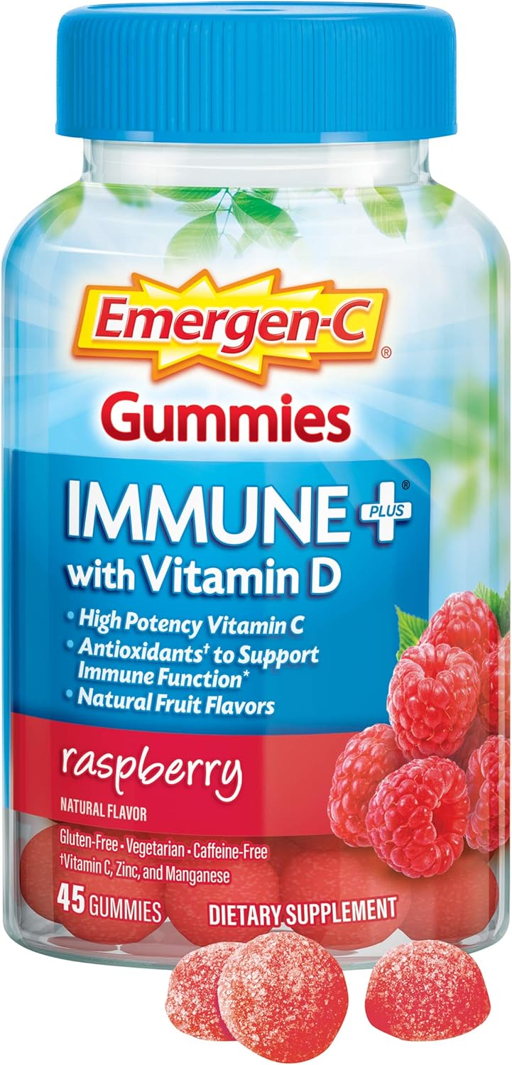 Emergen-C Immune+ Triple Action Immune Support Gummies, BetaVia, 1000mg Vitamin C, B Vitamins, Vitamin D, Zinc, Raspberry – 45 Count - görsel 3