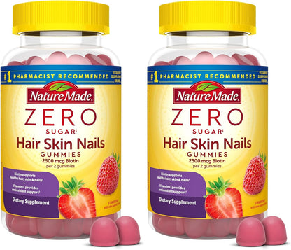 Nature Made Sugar Free Hair, Skin & Nails Gummies, Biotin 2500 µg per Serving, 120 Sugar Free Gummies, 60 Day Supply
