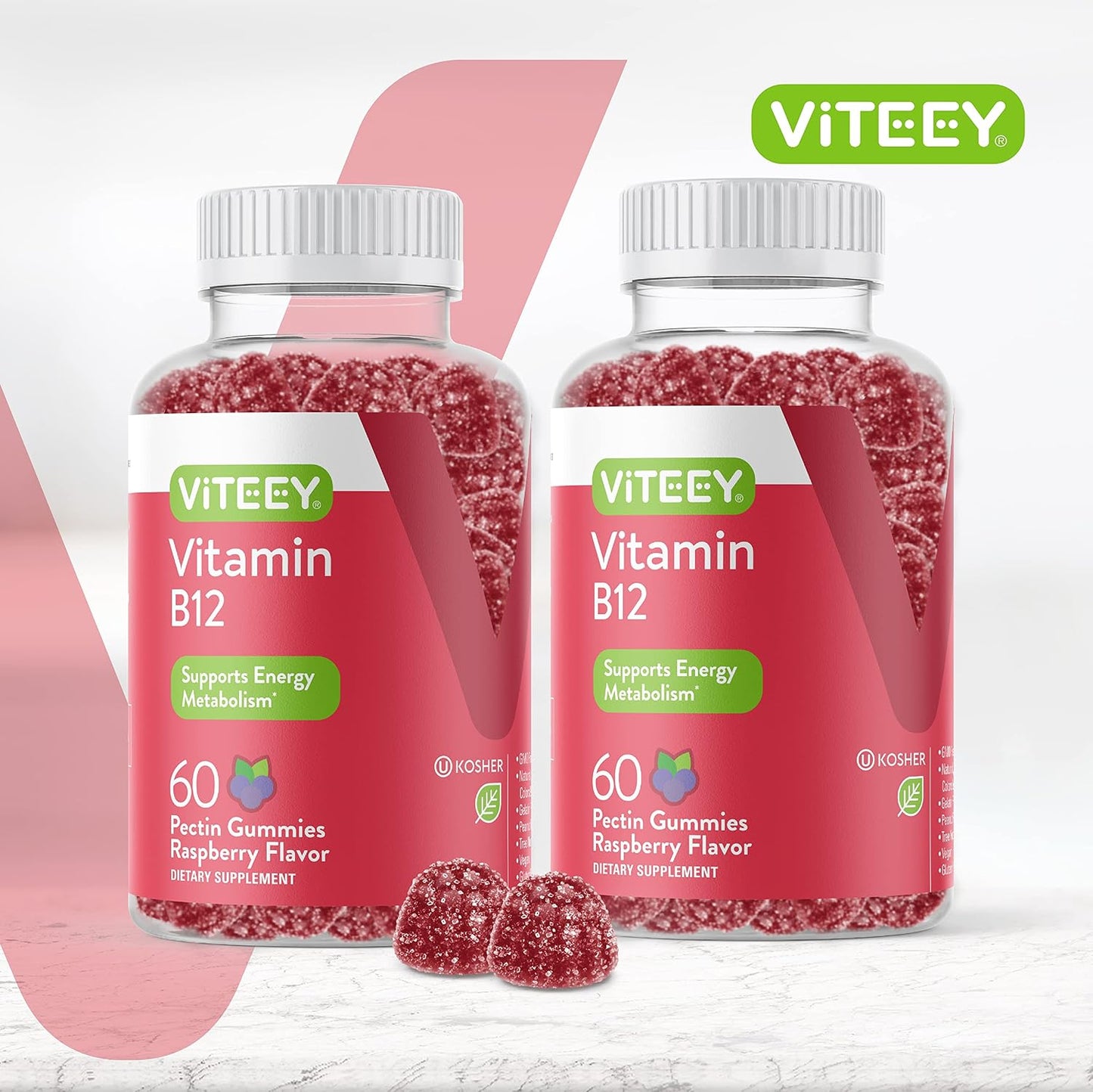 Viteey Vitamin B12 Gummies - 1000mcg - Vegan, Gluten-free, Raspberry Flavour - 120 Count - görsel 2