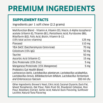 fur belly Dog Multivitamin – 9-in-1 Supplement with Probiotics & Enzymes – 120 Soft Chews
