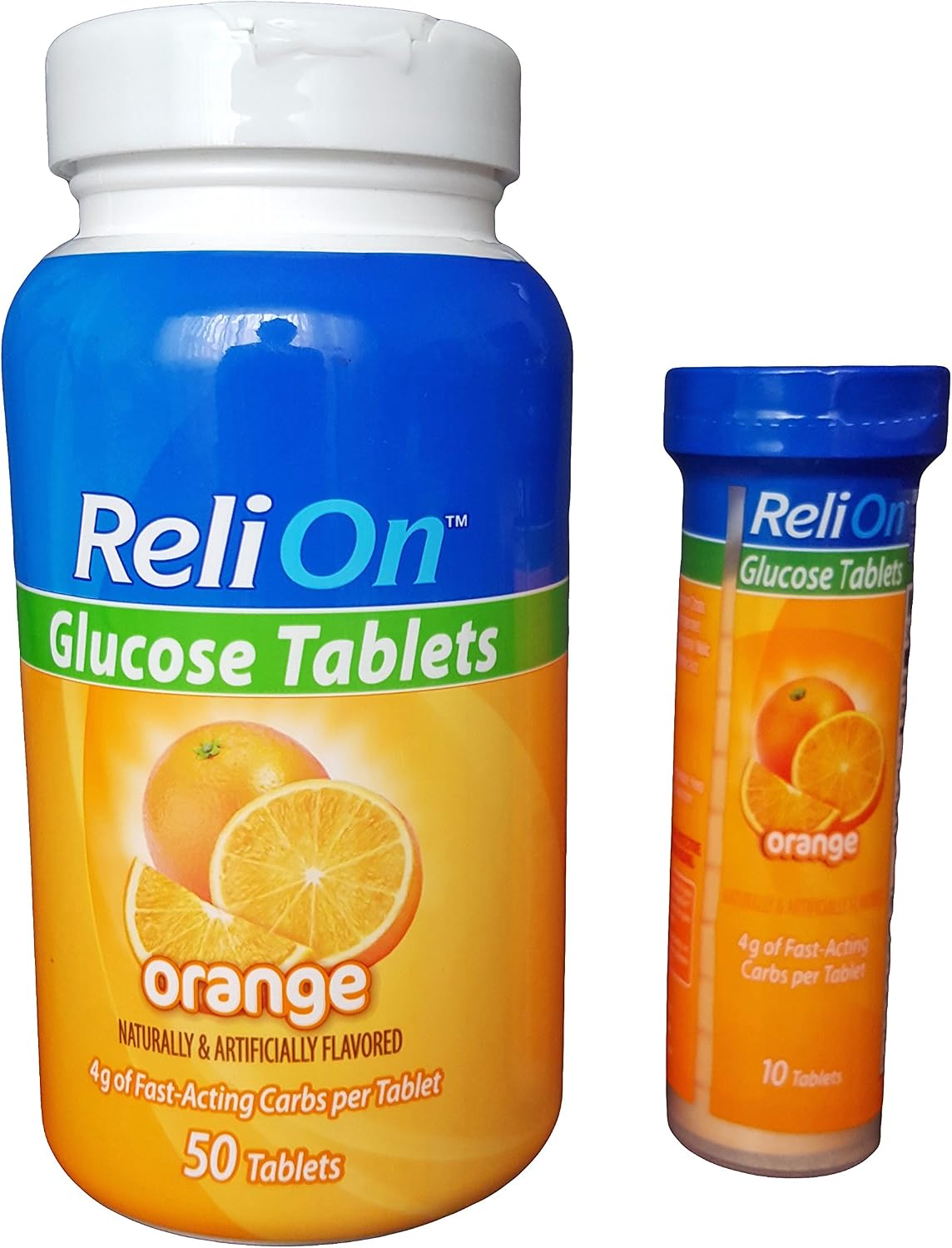 ReliOn Glucose Tablets, Orange Flavour, 50 Tablets + Travel Tube (10 Tablets) - görsel 1