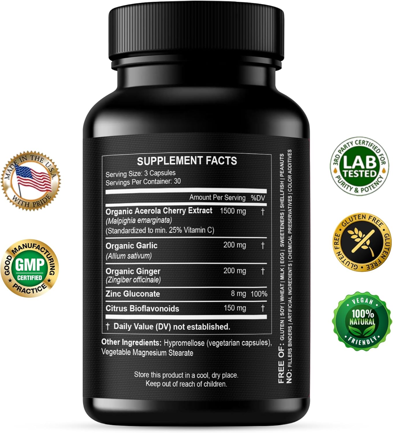 Natural Vitamin C from Organic Acerola Cherry - Enhanced Absorption - with Garlic Ginger & Citrus Bioflavonoids - Immune System & Collagen Booster - Anti-Ageing Skin Vitamins - görsel 2