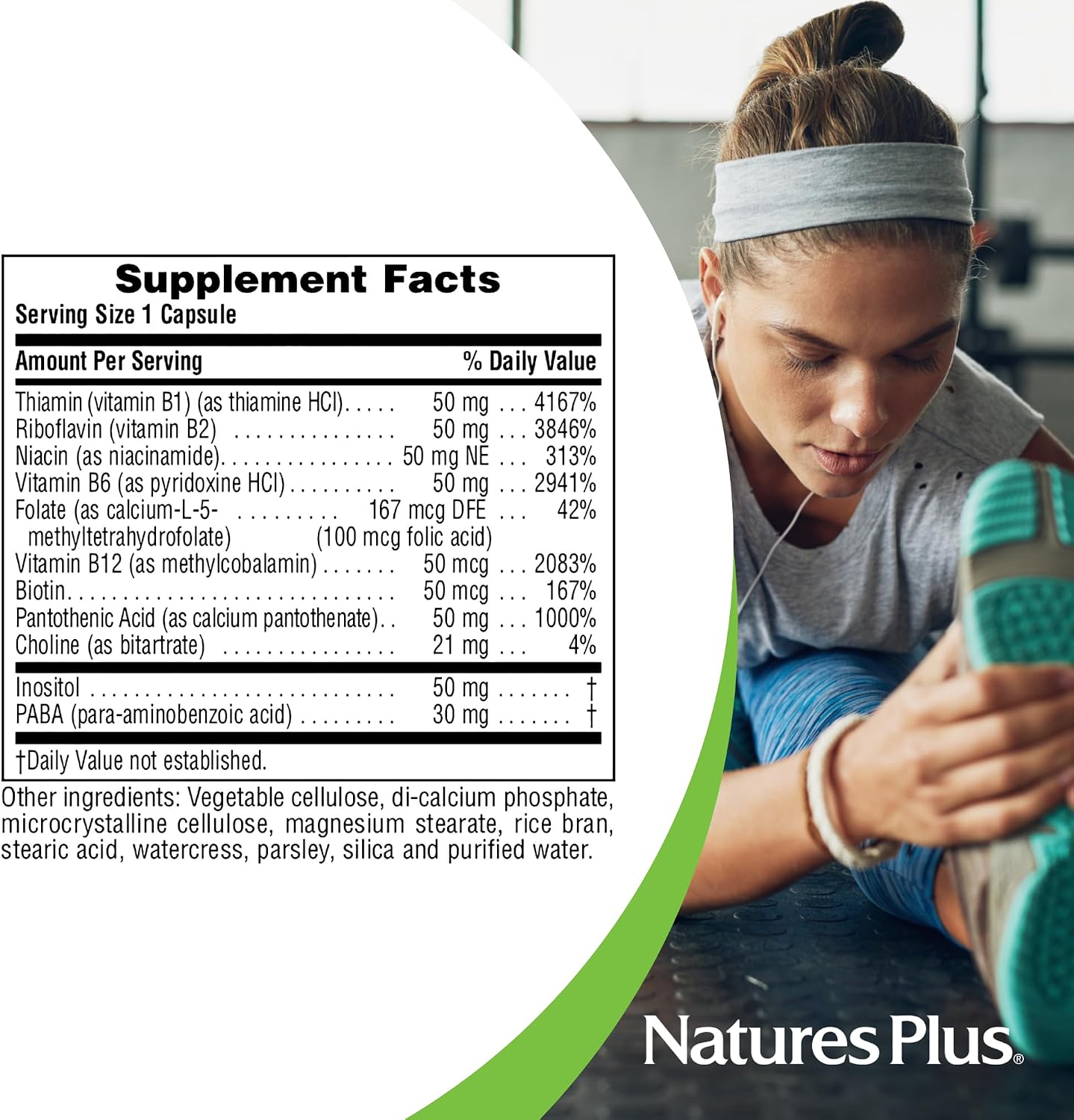 NaturesPlus Super B-50 - High-Potency B Complex with Choline, Inositol & PABA - 60 Capsules - görsel 5